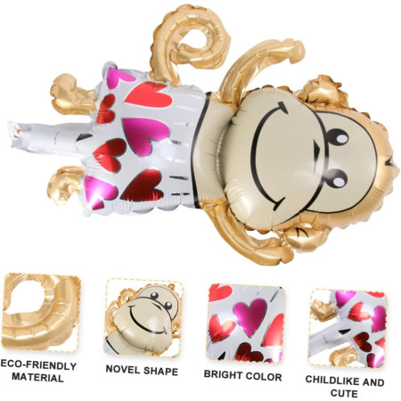 Balon din Folie Metalizata, Cyrax, Mini Figurine Animalute, Model Maimutica, Tematica Aniversare, 45x28 cm, Ambalaj Individual, Pai Inclus, Umflare cu Aer sau Heliu, Multicolor