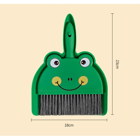 Set Mini Matura si Faras,  LITTLE CLEANER, Uz Casnic, pentru Birou, Bucatarie, Casa, Model Broscuta, 23 x 18 cm, Verde