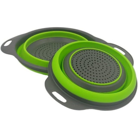 Set 2 strecuratori pliabile din silicon alimentar Cyrax, cu manere, fund antiaderent si antialunecare, rotunda, doua dimensiuni, usor de depozitat, compatibil cu masina de spalat vase, verde