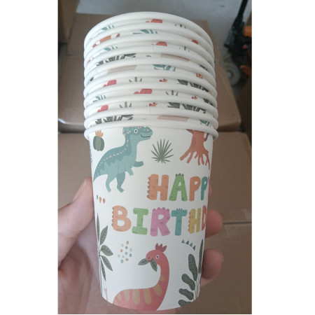 Set 10 Pahare, Cyrax, Imprimeu cu Dinozaurii, din Carton, 250 ml, 7.5 x 8.5 x 5.2 cm, Multicolor