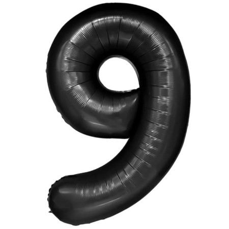 Balon din Folie Metalizata, Cyrax, Figurina Cifra, Tema Aniversare 80 cm, Ambalaj Individual, Pai inclus, Umflare cu Aer sau Heliu, Negru, Cifra 9