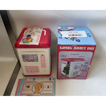 Set Pusculita pentru Copii, Cyrax, Tip ATM, Parola cu Amprenta, 13.5 x 11.5 x 20 cm, Roz