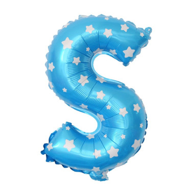 Balon Folie Metalizata Litera S, Cyrax, 40 cm, Cu Imprimeu Stelute, Umflati cu Heliu sau Aer, Ambalaj Individual, Pai inclus, Albastru