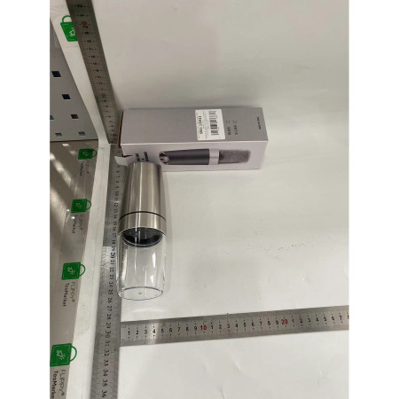 Rasnita Electrica Sare si Piper, Cyrax, cu Camera Depozitare Transparenta, Macinare, Functionare pe Baterii, cu Lumina, ABS, 20x6.5 cm, Argintiu/Transparent