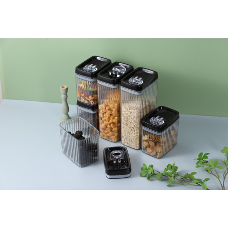 Set 6 Recipiente din Plastic, Cyrax, pentru Alimente/Obiecte, Inchidere Ermetica, Textura Ondulata, 4 x 1.5l, 2 x 3.3l, Transparent