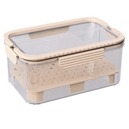 Cutie pentru Depozitare Alimente, Cyrax, de Uz Casnic, 2 Compartimente, Zona pentru Gheata, Mentinere Fresh, cu Maner, Material PET, 23x15x10.8 cm, Bej