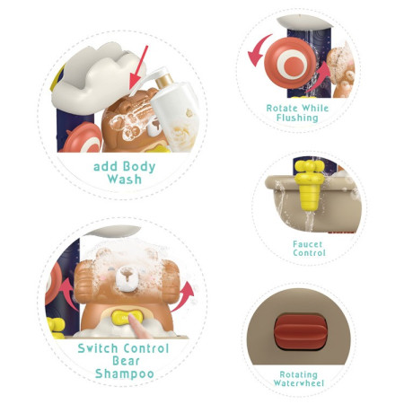 Jucarie de baie Cyrax, Ursulet in cada cu spuma, 29 cm, Jucarie interactiva, Multicolor