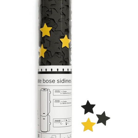 Tun de Confetti, Cyrax, 40 cm, Model Stelute din Folie si Hartie, Ambalaj PET, Negru