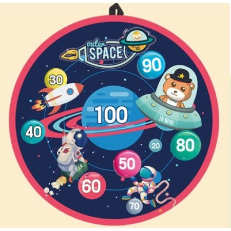 Joc Darts Cyrax pentru Copii, Placa Pliabila 36.5 cm, 8 Mingii Velcro/Scai Simple, 2 Mingii Luminoase, Model Spatiu, Albastru