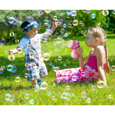 Jucarie Interactiva pentru Baloane de Sapun, Cyrax, Sunete si Lumini, Model Dinozaur, cu 8 Orificii, 15 x 8.5 x 18.5, Roz