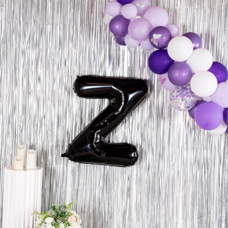 Balon Folie Metalizata Litera Z, Cyrax, 40 cm, Umflati cu Heliu sau Aer, Ambalaj Individual, Pai inclus, Negru