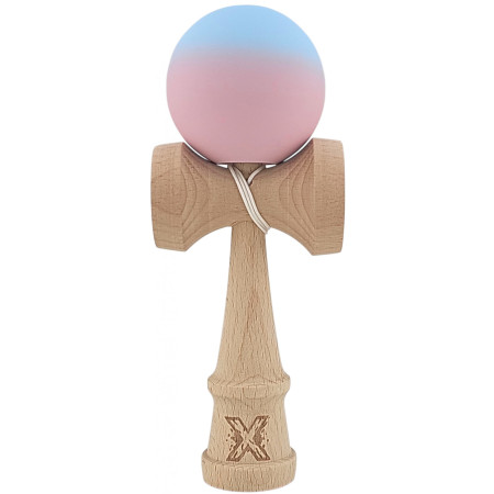 Kendama X Originala, Profesionala, Cyrax, din Lemn, Rubber Grip, 18 cm, Albastru/Lila