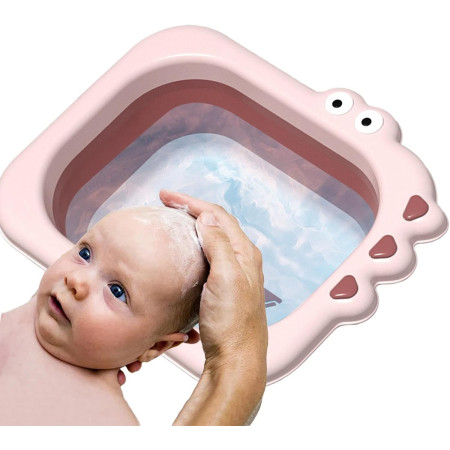 Lavoar Pliabil, Cyrax, pentru Copii, din PP/TPE, Portabil, Model Crocodil, 30x24.5x9 cm, Roz