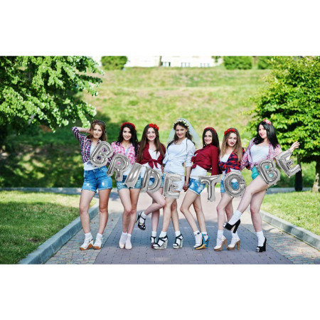 Set Baloane din Folie Metalizata, Cyrax, Model Bride to Be, Litere de 40 cm, Baloane Party, Ambalaj Individual, Pai Inclus, Umflare cu Aer sau Heliu, Argintiu