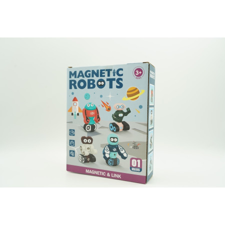 Cyrax Set inteligent de blocuri magnetice pentru copii, 7 piese, cutie depozitare, robotel, albastru