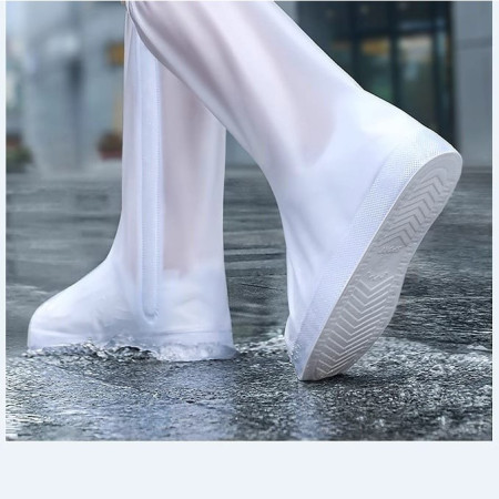 Protectie Incaltaminte pentru Ploaie si Noroi,  Impermeabila, Talpa Antiderapanta, cu Fermoar si Capsa, Inaltime 40 cm, Marime XXL 42-43, Alb