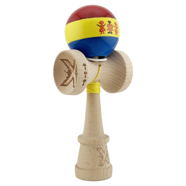 Kendama X Originala, Profesionala, Cyrax, Tricolor Edition Stil Romanesc, Super Sticky cu Cupe Mari KING SIZE V3, Rulment Metalic si Gaura in Baza, din Lemn 18 cm, Ata 62/65 cm, Multicolor