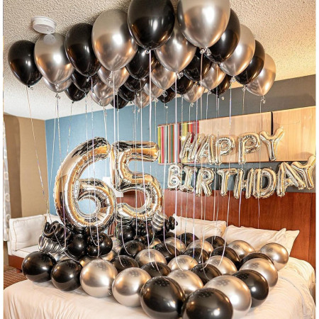 Set 10 Baloane din Latex Chrome, Cyrax, Model Party, 23 cm, Negru Argintiu, 2.2 g