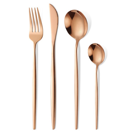 Tacamuri Portugheze, Cyrax, Set din 24 de Piese din Otel Inoxidabil, 6 Cutie, 6 Furculite, 6 Linguri de Masa, 6 Linguri pentru Ceai, Gold