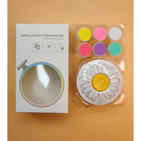 Set Pila Electrica pentru Copii si Bebelusi, Cyrax, ABS, Incarcare USB, Model cu Flori, 6 Accesorii, cu Lumina LED, Alb