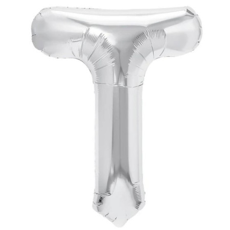 Balon Folie Metalizata Litera T, Cyrax, 80 cm, Umflati cu Heliu sau Aer, Ambalaj Individual, Pai inclus, Argintiu