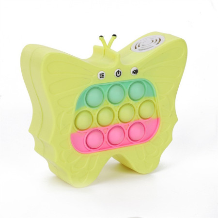 Jucarie Interactiva Tip Consola pentru Copii, Cyrax, Diferite Moduri de Joc, 120 Nivele, Material ABS/silicon, cu Nivele, Sunete si Lumini, 12 x 5.5 x 13.5 cm cm, Model Fluture, Galben