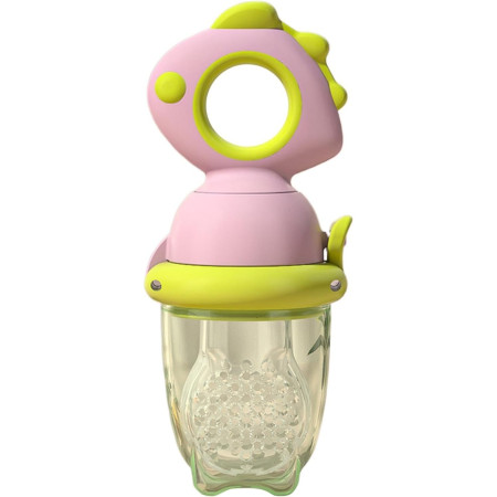 Suzeta pentru Fructe, Cyrax, pentru Bebelusi, din Silicon Alimentar, +4 Luni, 2 mm Grosime Gauri Tetina, 12.4 x 5.1 x 4.7 cm, Roz/Verde