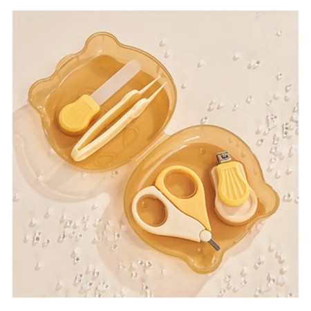 Set Ingrijire Unghii pentru Bebelusi, Cyrax, Cutie de Depozitare in Forma de Ursulet, 10 x 9.5 cm, Galben