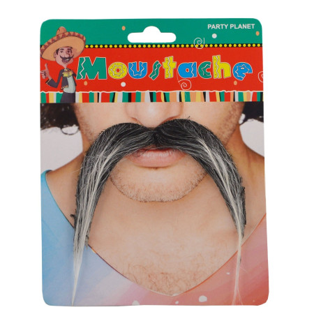 Mustata Falsa pentru Deghizari, Cyrax, Petreceri Tematice, din Panza, Autoadeziv, 10 x 12 cm, Model Grizonat 3, Negru/Alb