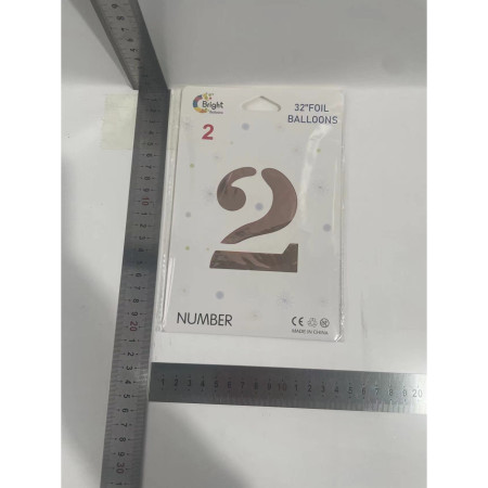 Balon din Folie Cyrax, Cifra 2, 81 cm, Pentru Aer sau Heliu, Bulk, Roz Auriu