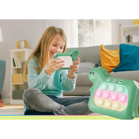 Jucarie Interactiva Pop It Whack A Mole, Cyrax, Tip Consola, Anti-Stres, 4 Moduri de Joc, din ABS si Silicon, +3 Ani, Model Dinozaur, Verde