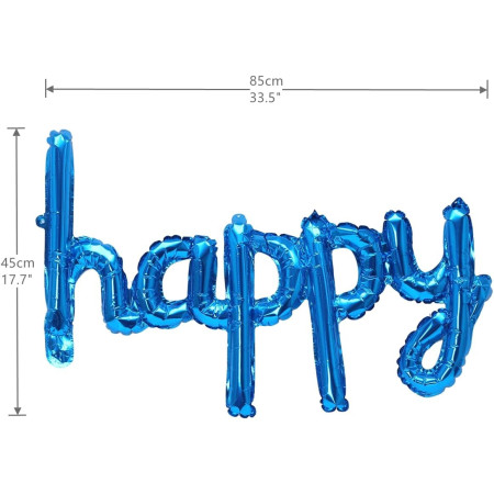 Set Baloane din Folie Metalizata, Cyrax, Model Happy Birthday, 45x85 cm, 45x124cm, Baloane Party, Ambalaj Individual, Pai Inclus, Umflare cu Aer sau Heliu, Albastru