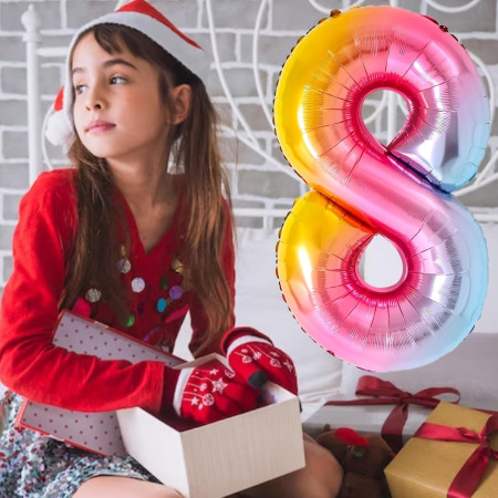 Balon din Folie Metalizata Cyrax, Figurina Cifra, Tema Aniversare 40 cm, Ambalaj Individual, Pai inclus, Umflare cu Aer sau Heliu, Multicolor, Cifra 8