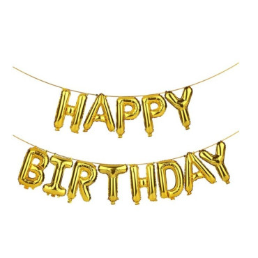 Set baloane folie Cyrax, Happy Birthday, 40 cm, auriu