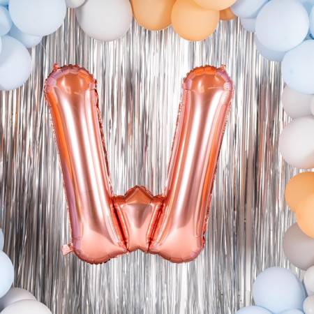 Balon Folie Metalizata Litera W, Cyrax, 100 cm, Umflati cu Heliu sau Aer, Ambalaj Individual, Pai inclus, Rose Gold