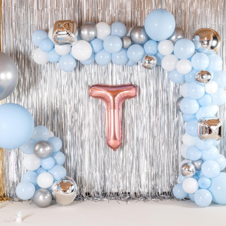 Balon Folie Metalizata Litera T, Cyrax, 40 cm, Umflati cu Heliu sau Aer, Ambalaj Individual, Pai inclus, Rose Gold