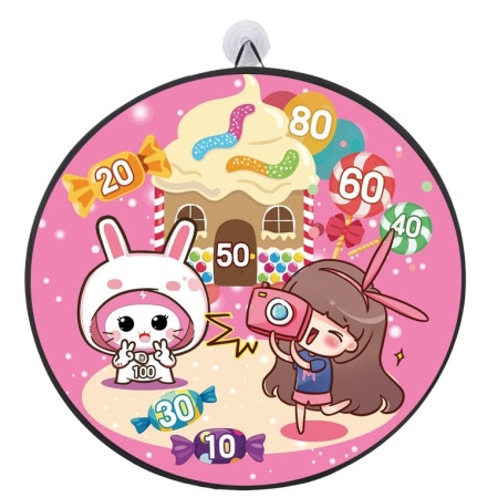 Joc Darts Cyrax pentru Copii, Placa Pliabila 70 cm, 8 Mingii Velcro/Scai Simple, 2 Mingii Luminoase, Model Acadele, Roz