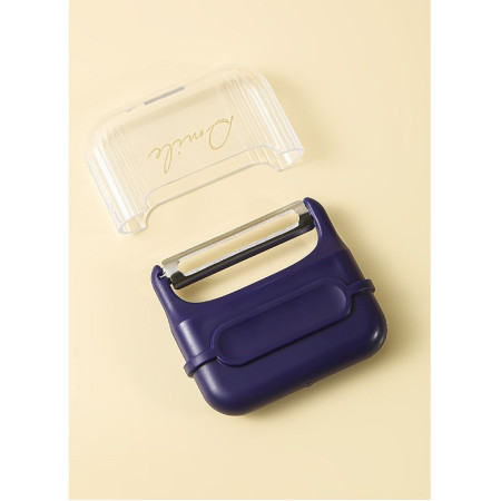 Decojitor/Curatator manual de legume si fructe, Cyrax, portabil, cu magnet, doua lame, Inox, Mov, 6.7x6x1.6 cm