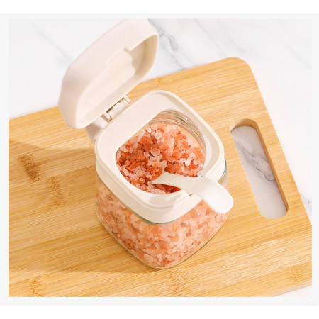 Recipient Condimente, Cyrax, din Stilca, 180 ml, cu Maner si Lingurita, 11.3 x 8.2 cm, Capac Ondulat, Alb