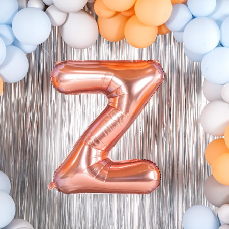 Balon Folie Metalizata Litera Z, Cyrax, 80 cm, Umflati cu Heliu sau Aer, Ambalaj Individual, Pai inclus, Rose Gold