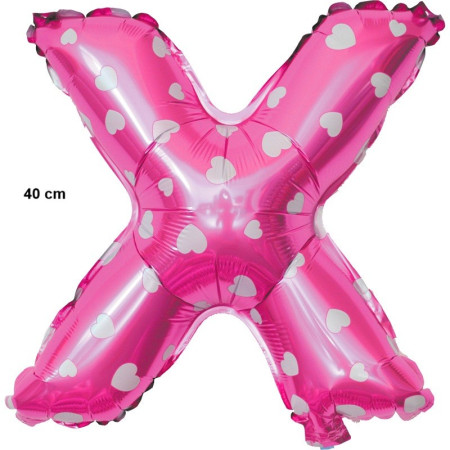 Balon Folie Metalizata Litera X, Cyrax, 40 cm, Cu Imprimeu Inimioare, Umflati cu Heliu sau Aer, Ambalaj Individual, Pai inclus, Roz