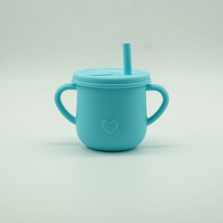 Set 8 piese diversificare bebelusi si copii din silicon Cyrax, baveta, farfurie compartimentata cu ventuza, bol cu ventuza, tacamuri din lemn si silicon, cana pentru gustari, fara alergeni, albastru