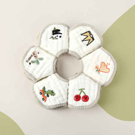 Baveta Tip Floare, Cyrax, din Bumbac, pentru Copii 0-12 Luni, Rezistenta la apa, 8 Straturi, Model Tricotat cu Panda, 26 x 29 cm, Alb