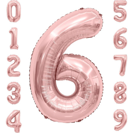 Balon din Folie Metalizata Cyrax, Figurina Cifra, Tema Aniversare 100 cm, Ambalaj Individual, Pai inclus, Umflare cu Aer sau Heliu, Coral, Rose, Cifra 6