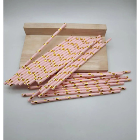 Set 10 Paie, Cyrax, din Hartie, 19.5 cm, Model cu Buline Aurii, Roz