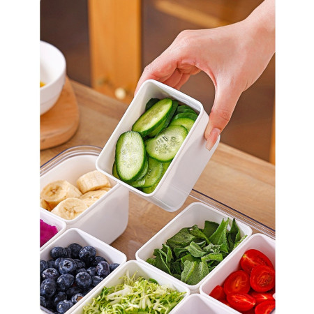 Cutie pentru Depozitare Alimente, Cyrax, 8 Compartimente cu Capac, Material PET+PP, 29 x 20 x 9 cm, Alb/Transparent