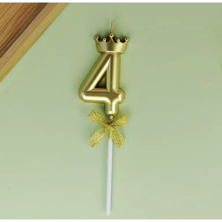 Lumanare pentru Tort Cifra 4, Model Coroana, Gold, Cyrax, Party