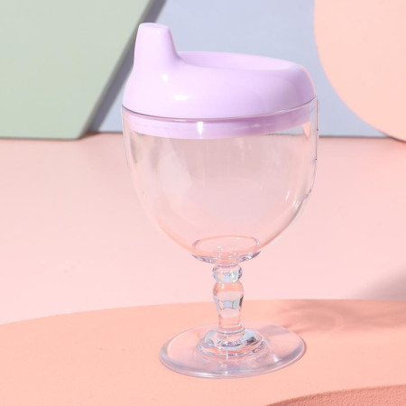 Pahar din Plastic Transparent cu Picior, Cyrax, pentru Copii, 14 x 7.7 cm, cu Cioc Antiscurgere, + 3 Ani, Fara Maner, Mov