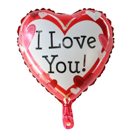 Balon din Folie Metalizata, Cyrax, Figurina Inima, Model I Love You, Tema Ziua Indragostitilor, 45 cm, Ambalaj Individual, Pai Inclus, Umflare cu Aer sau Heliu, Rosu/Alb