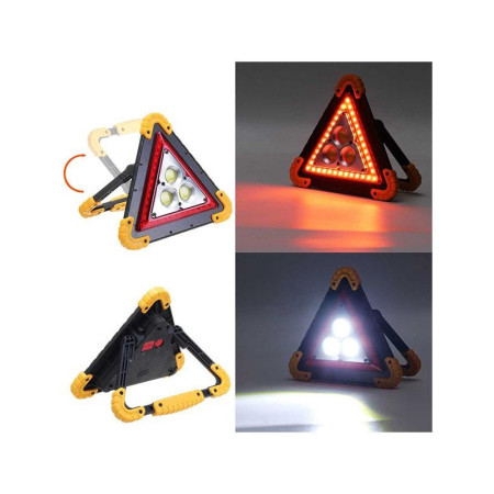 Triunghi Multifunctional de Avertizare,  Lanterna LED, Impermeabil IP65, 800 lm, 2 x AA, Functie Incarcare Telefon, USB si Micro USB, COB, Portocaliu